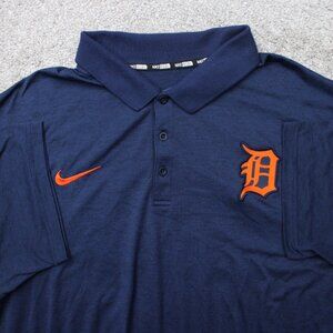 Nike Detroit Tigers Polo Shirt Mens 2XL XXL Blue MLB Poly Short Sleeve Pullover